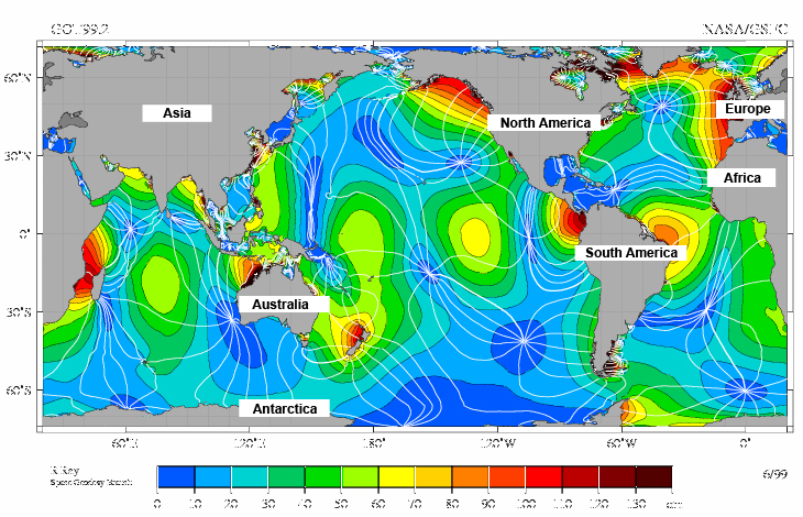 Map showing tidal patterns across the Earth's surface